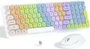 Colorful Wireless Keyboard Mouse Combo, Gradient Rainbow White