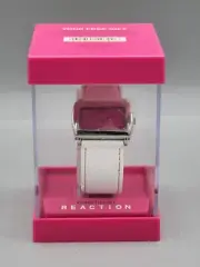 Kenneth Cole Reaction Watch Women Silver Tone Rectangle Pink Dial NIB