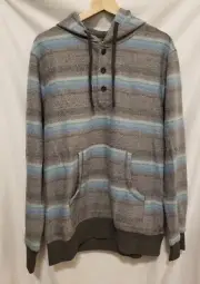 O'NEILL Newman Knit Fleece Pullover Hoodie Medium Gray Blue Striped Beachy Surf