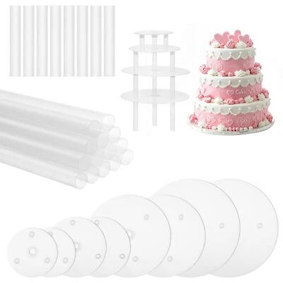 24 Pieces Cake Dowel Rods with 8 Pieces Cake Separator Plates Plastic Cake Do...