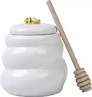 SHZMJL Porcelain Honey Container for Storage, Porcelain Honey Pot, Ceramic Honey Jar for Kitchen (White)