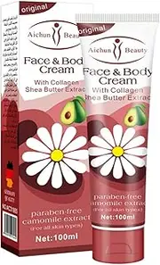 AICHUN BEAUTY Moisturizing Face And Body Cream With Collagen Shea Butter Camomile Aloe Vera Extract Paraben-Free 100ml 3.38Fl.oz (Collagen & Shea Butter Extract)