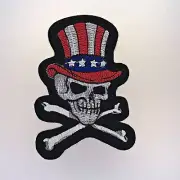 Skull and Crossbones American Hat Patch - Iron On Badge Embroidered Motif - 111