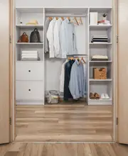 BASEL WALK IN WARDROBE KIT - WHITE - VJ PANEL - ROUND BLACK