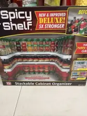 Spicy Shelf Deluxe Set of Two Spice Racks Stackable Cabinet Organizer White New