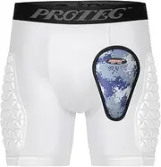[PORTECㅤ] Youth Compression Padded Sliding Shorts with Soft Protective Athletic Cup Underwear for Baseball, Football , Lacrosse (White)