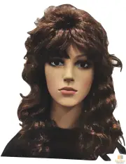 RETRO WIG Curly Long Hair Disco Punk Rock Party Costume 60s 70s 22425 - Brown