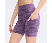 Women's High Waisted Yoga Shorts Camouflage Print Stretchy Tummy Control Sports Shorts Butt Lift Booty Workout Shorts - Purple