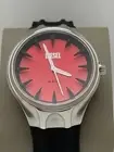 Diesel DZ2202 Streamline red sunray dial three-hand black silicone watch NWT$170