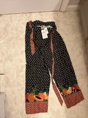 NWT Farm Rio Anthropologie Black Motif Paperbag Waist Pants Size Medium