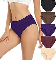 [RHYFF] Women's Cotton Underwear Lace Briefs Breathable Hipster Soft Panties Pack of 5 S-3XL, Purple, 3X-Large