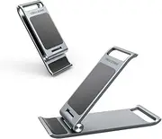 Desk Cell Phone Stand Available in Silver and Grey, Multi-Angle Adjustable Smartphone Holder, Anti-Slip Silicone Pad, Universal Foldable Metal Dock Fits iPhone, Samsung Note, All Android Mobile (Silver)