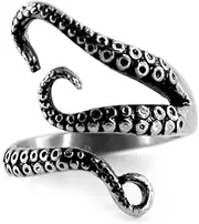 [Weelovee] 316L Titanium Steel Punk Antique Octopus Ring for Mens Women Adjustable Size Design Jewelry Set Unisex Silver, Metal