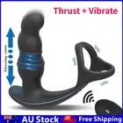 Telescopic Thrusting Anal Butt Plug Vibrator Cock Ring Prostate Massager Sex Toy