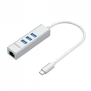 Simplecom 8.7cm CHN421 Male USB-C to Female 3-Port USB Hub/Ethernet Adapter SLV