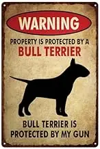 QKIODS Warning Bull Terrier Vintage Aluminum Metal Sign Retro For Toilet Restroom Home 8x12 Inches