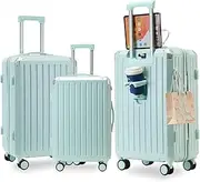 [LIODUX] 3 Piece Luggage Sets, 20/24/28in Expandable Hardshell Luggage, Hardside Lightweight Durable Carry On Suitcase Sets with Spinner Wheels and Two Hooks (Green)