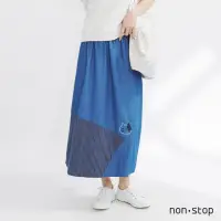 在飛比找momo購物網優惠-【non-stop】花仔刺繡條紋拼接牛仔裙-1色