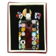 GlassOfVenice Murano Glass Millefiori Necklace and Earrings Set - Red Stripe