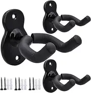 Wall Mount Hanger 3 Pack Hook Black Metal Guitar Holder for Acoustic Electric Bass Ukulele Banjo Mandolin