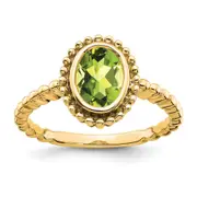 Solid 14k Yellow Gold Oval Simulated Peridot Ring
