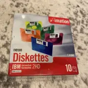 Imation Neon 3.5" Diskettes 10-Pk IBM Formatted DS HD Disks 1.44 MB