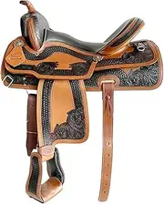 Western Horse Saddle Set, 15-16 inch Premium Leather Saddle for Horses, Racing Trail Equestrian Horse Saddle (Size : 15inch)