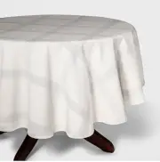 Threshold 70" Round Cotton Blend Plaid Check Tablecloth White / Silver Holidays