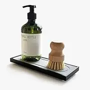 Authumberdale Instant Dry Sink Caddy Organizers, Sponge Holder for Kitchen Sink Counter, Water Absorbing Stone Drying Mat Rack, Soap Dish for Bathroom Countertop, Black Acrylic Tray with Grey Stone, 12BLK