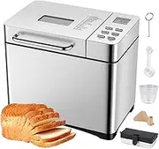 Automatic Bread Machine, 2 LB Digital Bread Maker with 19 Preset Function, 3 Loaf Sizes, 360 Degree Surround Baking, 15 Hours Timer, Non Stick Coating, Dough Maker for Breakfast