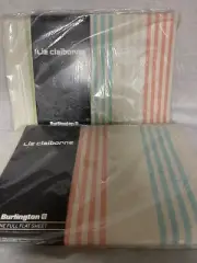 Vintage Liz Claiborne Full Fitted Flat Sheet Set Pastel Stripes No Iron Percale