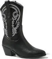 [Letuwj] Pointed toe cowboy boots mid-calf boots women chunky heel medium heel