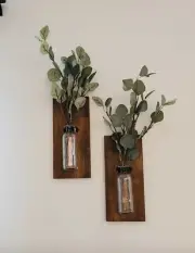Rustic Wood Wall Sconces, Farmhouse Decor Propagation Wall Vase Set Of 2