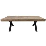 Anika Coffee Table 132cm Laminated Solid Pine Top Metal Leg - Smoke