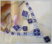 Alexandrite gemstone ladies glamour 18k gold filled Necklace Earring Set Party