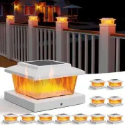 APONUO 12 Pack Solar Flame Post Cap Lights, Flickering Flame & Warm White Modes,