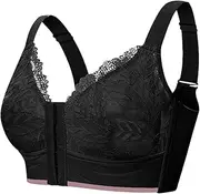 [Generic] Bra's Women Full Cup Thin Underwear Plus Size Front Button Wireless Sports Lace Bra Breast Cover Large Size Bras Women Bras Wireless Push up (Black, 34/75C)