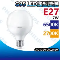 在飛比找Yahoo!奇摩拍賣優惠-【築光坊】飛利浦 LED球型燈泡 G95 7W 6500K 