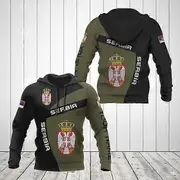 Serbian Men's Hoodie Autumn Long-sleeved Pullover Hooded Top Serbian Flag Print Oversized Men's Clothing Hoodie For Men black