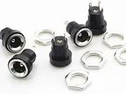 5PCS DC Power Jack Socket 5.5x2.1mm Panel Mount Connector, Screw Nut