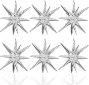 6 Pcs Silver Star Foil Balloons One-Piece 14-Pointed Star Balloons 4D Starburst Cone Mylar Balloons 22inch Christmas Birthday Wedding Wedding Anniversary Party Supplies(Silver)