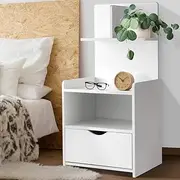 Artiss Bedside Table White Board Side Tables Storage Small Narrow Desk Chest of Drawers, with Drawer and Display Shelf, Bedroom Home Furniture Tallboy Lamp Stand Nightstand Cabinet in 75cm Height