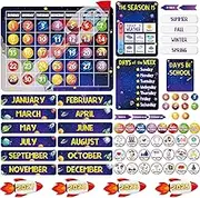 100Pcs Cartoon Space Calendar Bulletin Board Outer Space Classroom Decorations School Calendar for Classroom Supplies with Numbers Month Seasons Weather Festival Back to School Chalkboard Wall Decor