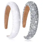 2 Pcs Rhinestone Headband, Beaded Padded Headbands for Women Wide Sequin