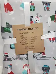 Printed Fabric Tablecloth, 60"x84" Oblong, CHRISTMAS, WINTER DOGS ON GREY, SD