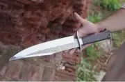 Custom Handmade Fixed Blade Bowie Knife Etched Blade Full Tang Handle Bowie Knif