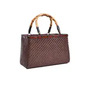 Nevenka Retro Womens Bamboo Handbag Handmade Large Tote Bag Wicker Basket Bag-Brown