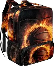 Travel Backpacks for Women,Mens Backpack,Flame and Retro Basketball,Backpack, P2zr9nvmmmme, 14.4x11.6x5.7 in