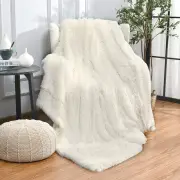 Milk White Shaggy Throw Blanket Soft Long Plush Bed Cover Fluffy Bedspread