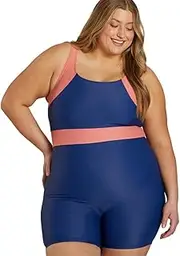 [Sporti] Plus Size Colorblock Unitard One Piece Swimsuit
